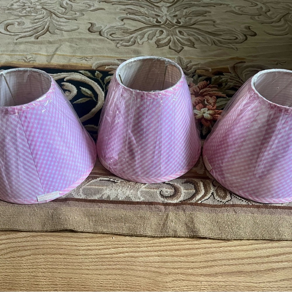Set of Three Pink Gingham Lamp Shades